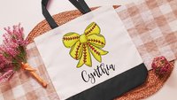 personalized softball coquette tote bag best seller, softball mom gifts, softball coach tote bag with name, softball senior night gifts