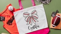 personalized baseball coquette tote bag best seller, baseball mom gifts, cute baseball tote bag with name, baseball girlfriend gear, senior