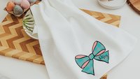 just a little moody cute cow kitchen towels with name, funny cow gifts for cow lovers, personalized turquoise bow hand towels for bathroom