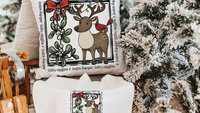 holiday wishes cute reindeer throw pillow for couch, mistletoe kisses Christmas kitchen towels, woodland Christmas hostess gifts for women