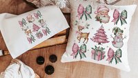 coquette Christmas throw pillows for couch, preppy Christmas kitchen towels for new home, pink reindeer decor, secret Santa gifts for women