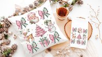 coquette Christmas throw pillows for couch, preppy Christmas kitchen towels for new home, pink reindeer decor, secret Santa gifts for women