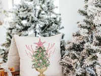 coastal Christmas tree throw pillows for couch pink nautical Christmas kitchen towels for winter, holiday hosting decor home decor gift