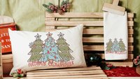 boho Christmas lumbar pillows for couch, moss green Christmas ornaments for 2026, Merry Christmas kitchen towels for new home, terracotta