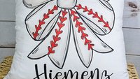 personalized baseball coquette bow throw pillows with name, baseball mom gifts, baseball girl baseball bow ornament wood, baseball rally