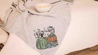 cozy vibes snuggle blanket, cute pumpkin throw blanket for bed, book lover gift for women, cozy gifts for her, fall decor for home, sage