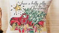 have a holly jolly Christmas throw pillows for couch, red truck Christmas kitchen towels for friends, Christmas gifts for new homeowners
