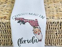 Christmas in Florida Santa throw pillows for couch, Santa Claus hand towel for guest bathroom, Florida Christmas gifts for neighbors, Xmas
