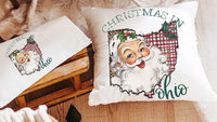 custom state Christmas throw pillows for sofa, Santa Claus Christmas kitchen towels, Columbus Ohio home decor Christmas gifts for neighbors