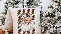 leopard print Santa throw pillow for couch, lightning bolt trendy Christmas kitchen towels for friends, secret Santa gifts for women, funky