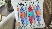 whatever floats your boat lake life throw pillows for couch, kayak gifts, summer decor for home, lake house decor, outdoorsy gifts for women