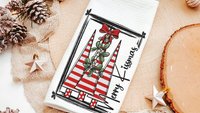 merry kissmas Christmas kitchen towels, cute Christmas housewarming gifts for couple, candy cane Christmas tree Christmas kitchen hand towel