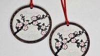 cherry blossom ornament handmade, Japanese aesthetic car charm for rear view mirror, Japanophile Sakura flower Christmas ornament wood, 5th