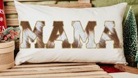 mama throw pillow for bed, cowhide lumbar pillow for chair, western decor for bedroom, cowboy baby shower gifts for mom to be, cow gifts for