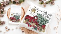 have a holly jolly Christmas throw pillows for couch, red truck Christmas kitchen towels for friends, Christmas gifts for new homeowners