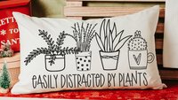 easily distracted by plants funny throw pillows for couch, plant mom gift, Mothers Day gift from daughter, plant gifts for her, gardener