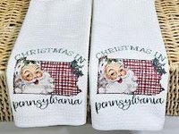 Santa Claus throw pillows for guest room, Pennsylvania Christmas gifts for neighbors, cute Christmas kitchen towel holiday hosting decor