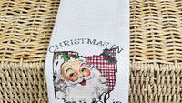 custom state Christmas throw pillows for sofa, Santa Claus Christmas kitchen towels, Columbus Ohio home decor Christmas gifts for neighbors