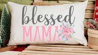 blessed mama throw pillows for bench, blush pink floral lumbar decorative pillows for bedroom, Christian mom gifts for new mom, faith gifts