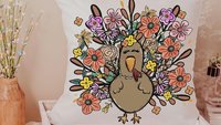 cute turkey throw pillows for fall floral accent pillows for living room, whimsical Thanksgiving decor home decor for family room, girly