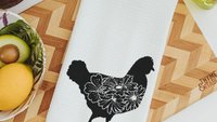floral cow kitchen towels for Spring, black and white farmhouse kitchen decor, cute cow gifts for cow lovers, flower kitchen hand towels for