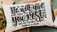 come unto me I will give you rest Bible verse throw pillow for bed, inspirational Christian gifts for sister, Matthew 11 28 scripture pillow