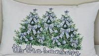 tis the season Christmas lumbar pillows for chair, blue chinoiserie Christmas pillow covers 12x20, trendy Christmas hostess gifts for women