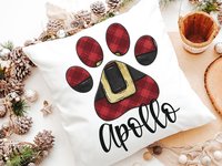 personalized Santa Paws Christmas throw pillows plaid Christmas decor for home, stocking stuffers for dog mom Christmas gifts for dog lovers