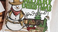 wild west cowboy snowman cute Christmas throw pillows for sofa, country western Christmas decor, cactus Christmas kitchen towel, funny