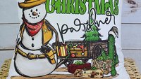 wild west cowboy snowman cute Christmas throw pillows for sofa, country western Christmas decor, cactus Christmas kitchen towel, funny