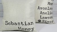 personalized family names throw pillow for couch, pet name pillow, unique wedding gifts for couple, dog parents gift, modern farmhouse decor