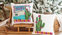 happy camper throw pillow for couch, boho camper decor, glamping gifts, floral cactus decor, RV accessories for inside, van life gifts, best