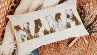 mama throw pillow for bed, cowhide lumbar pillow for chair, western decor for bedroom, cowboy baby shower gifts for mom to be, cow gifts for