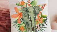 wild and free elephant throw pillow for couch, plant mom gift, tropical decor for home, elephant gifts for women, jungle nursery decor for