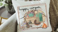 happy camper throw pillow for couch,  boho camper decor, glamping gifts, boho decor for home, RV accessories for inside, van life gift, best