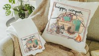 happy camper throw pillow for couch,  boho camper decor, glamping gifts, boho decor for home, RV accessories for inside, van life gift, best