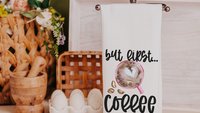 but first coffee kitchen towels for friends, coffee lover gifts for her, cute Valentines hand towels for bathroom, Galentines day gifts for