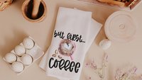 but first coffee kitchen towels for friends, coffee lover gifts for her, cute Valentines hand towels for bathroom, Galentines day gifts for