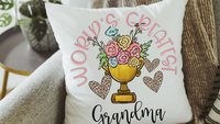 personalized worlds greatest grandma floral throw pillow for Mom, sentimental Mothers day gifts for Nana, Mimi gifts from grandkids, leopard