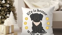 life is better with a dog throw pillows for sofa, black lab gifts, dog lover gift for women, black labrador decor, cute dog gifts for owners