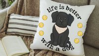 life is better with a dog throw pillows for sofa, black lab gifts, dog lover gift for women, black labrador decor, cute dog gifts for owners
