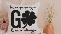 happy go lucky St Patricks day hand towel for powder room, black shamrock St Pattys day kitchen towels, Irish gifts for friends, best gifts