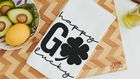 happy go lucky St Patricks day hand towel for powder room, black shamrock St Pattys day kitchen towels, Irish gifts for friends, best gifts