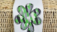 four leaf clover St Patricks day kitchen towel handmade, brushstroke shamrock hand towels for bathroom, Irish gifts for women, St Pattys day