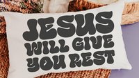 jesus will give you rest Bible verse throw pillow for bed, inspirational Christian gifts for sister, cute Christian encouragement gift for