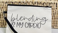 blending is my cardio funny makeup bag for women, makeup artist gift, beauty gift box fillers, cosmetic bag for purse, teenage girl gifts
