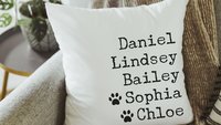 personalized family names throw pillow for couch, pet name pillow, unique wedding gifts for couple, cat parents gift, modern farmhouse decor
