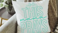 this mama prays throw pillow for bed, cute Christian throw pillows for couch, trendy Mothers day gifts for step mom, unique gift for new mom