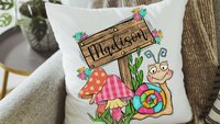 personalized whimsical mushroom nursery throw pillows for reading nook, snail decor kids room decor, Spring decor for home, cute mushroom