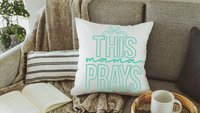 this mama prays throw pillow for bed, cute Christian throw pillows for couch, trendy Mothers day gifts for step mom, unique gift for new mom